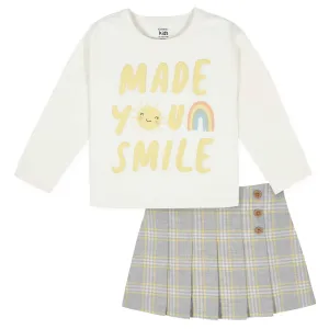 2-Piece Infant & Toddler Girls Mustard Plaid Tee & Skirt Set