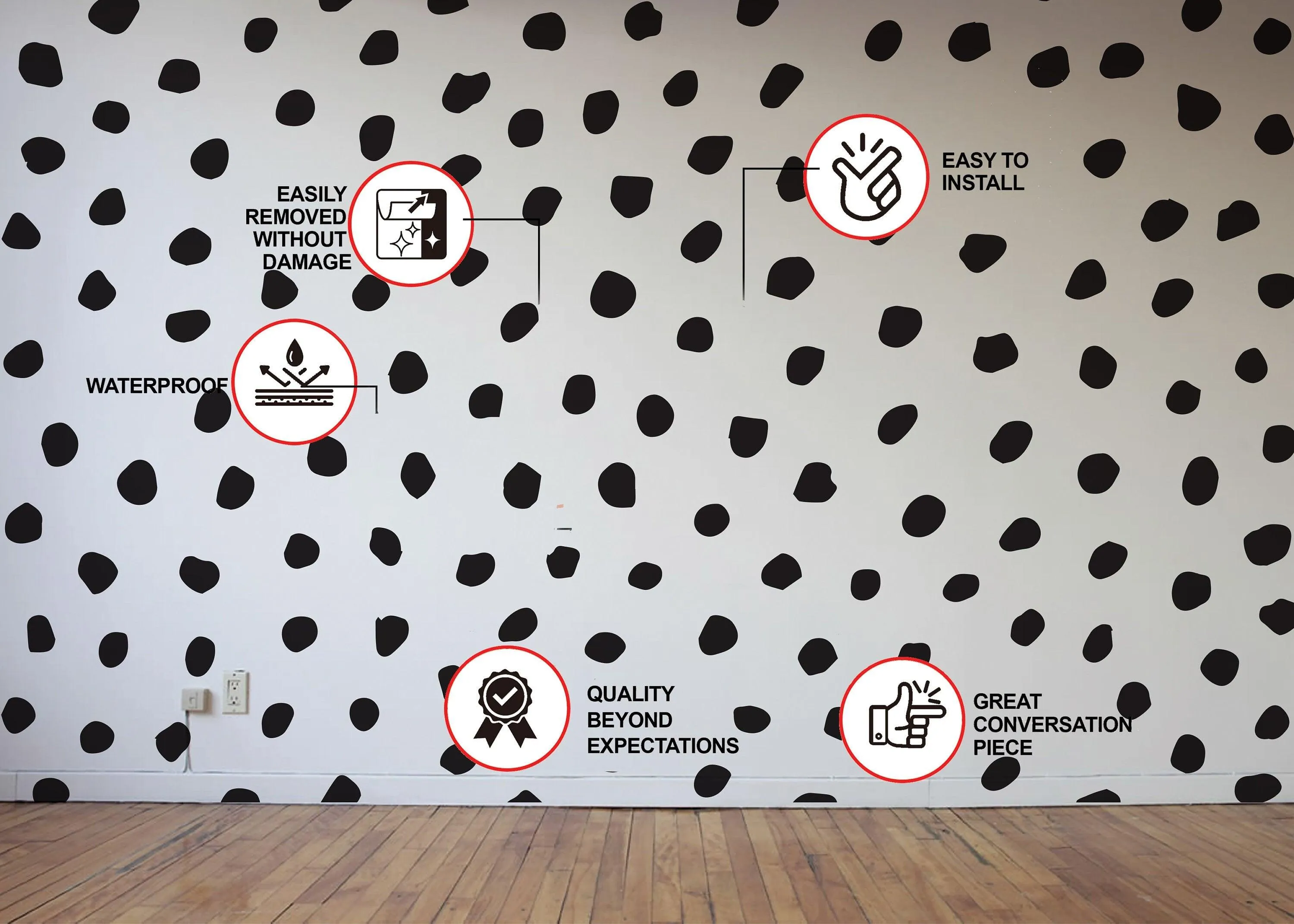 250x Polka Dots Wall Decal - Irregular Modern Dot Stickers