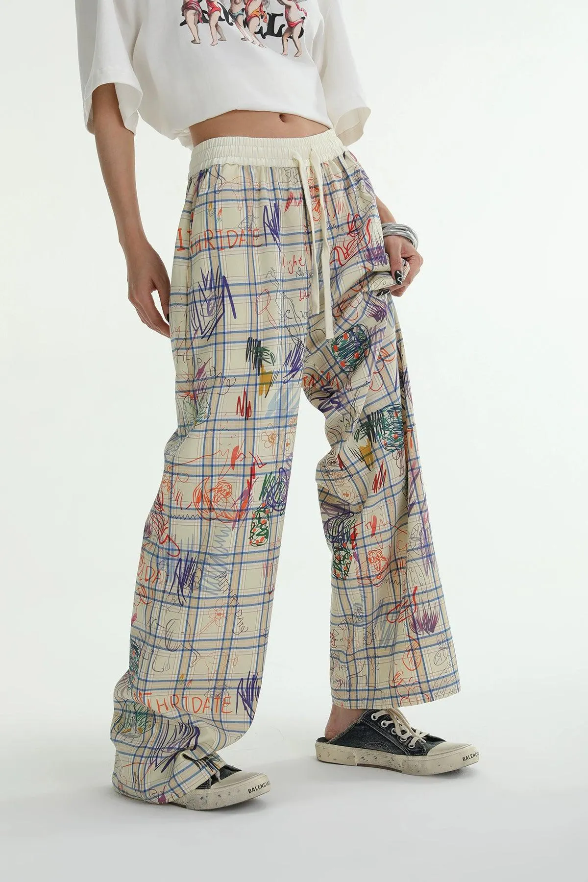 Ace Graffiti Loose Plaid Pants