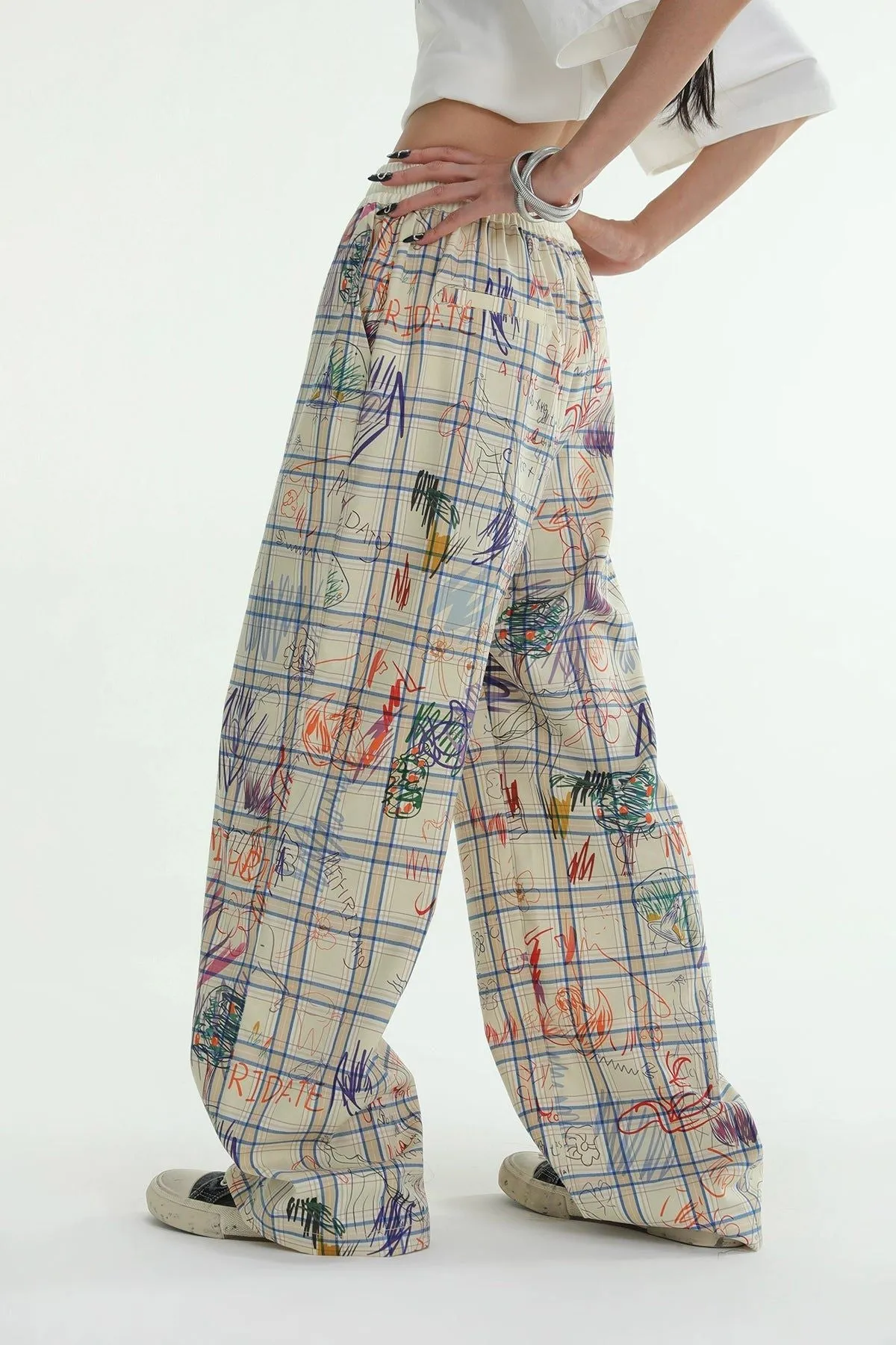 Ace Graffiti Loose Plaid Pants