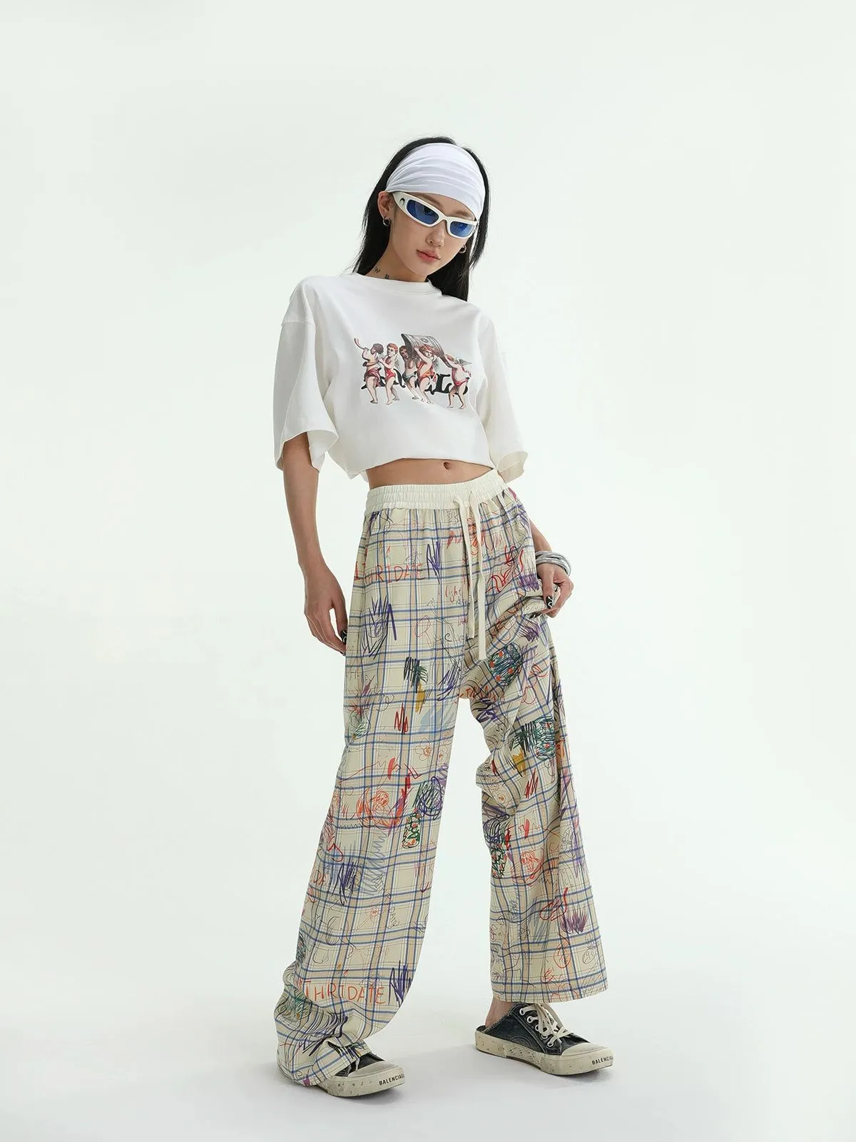 Ace Graffiti Loose Plaid Pants