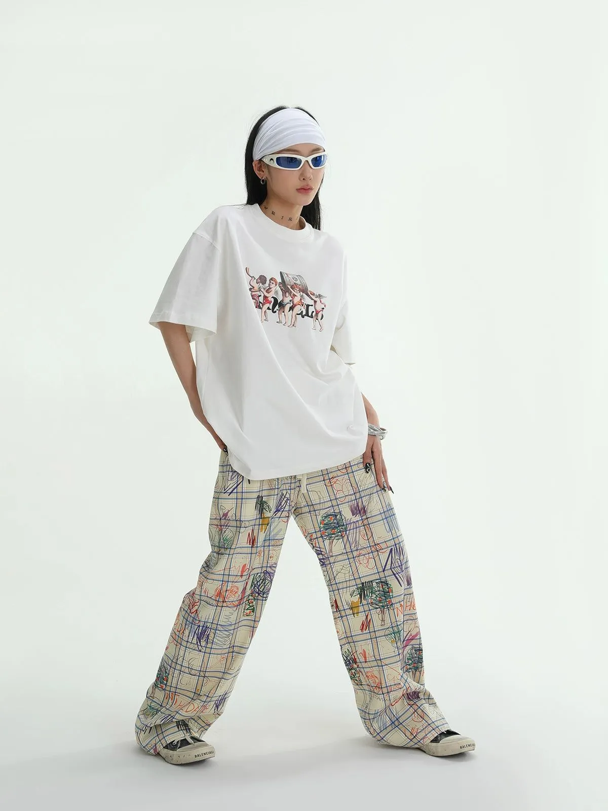 Ace Graffiti Loose Plaid Pants