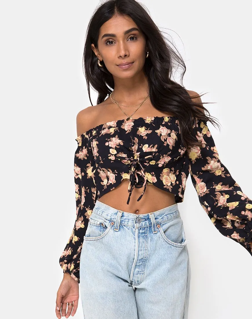 Aneca Off The Shoulder Top in Antique Rose Black