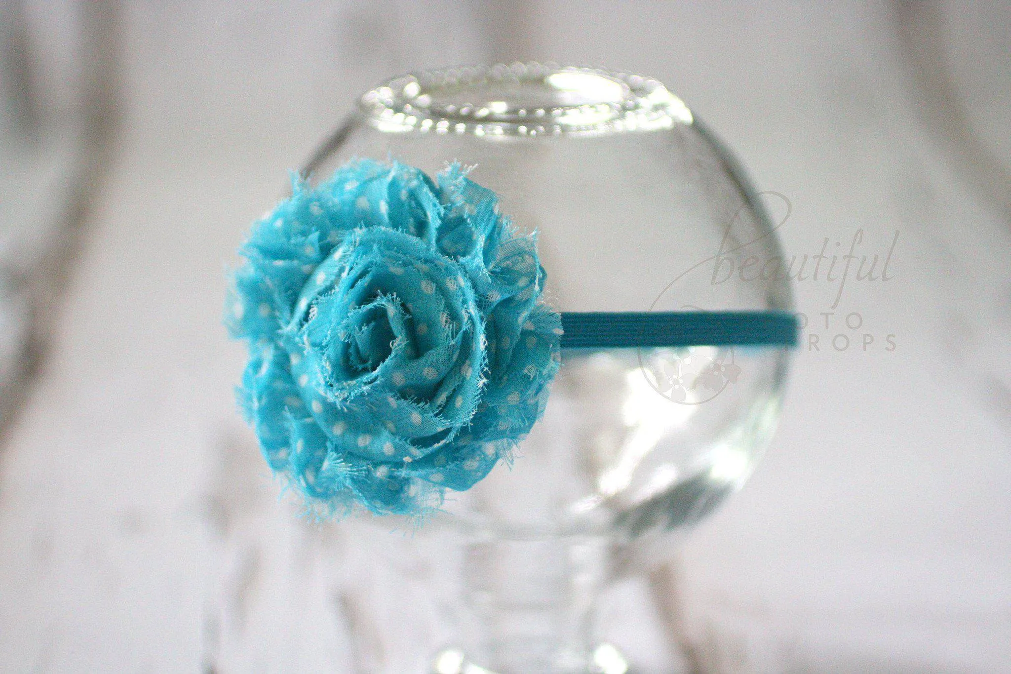 Aqua Polka Dot Chiffon Flower Headband