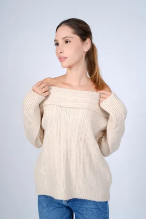 Beige Off Shoulder Sweater