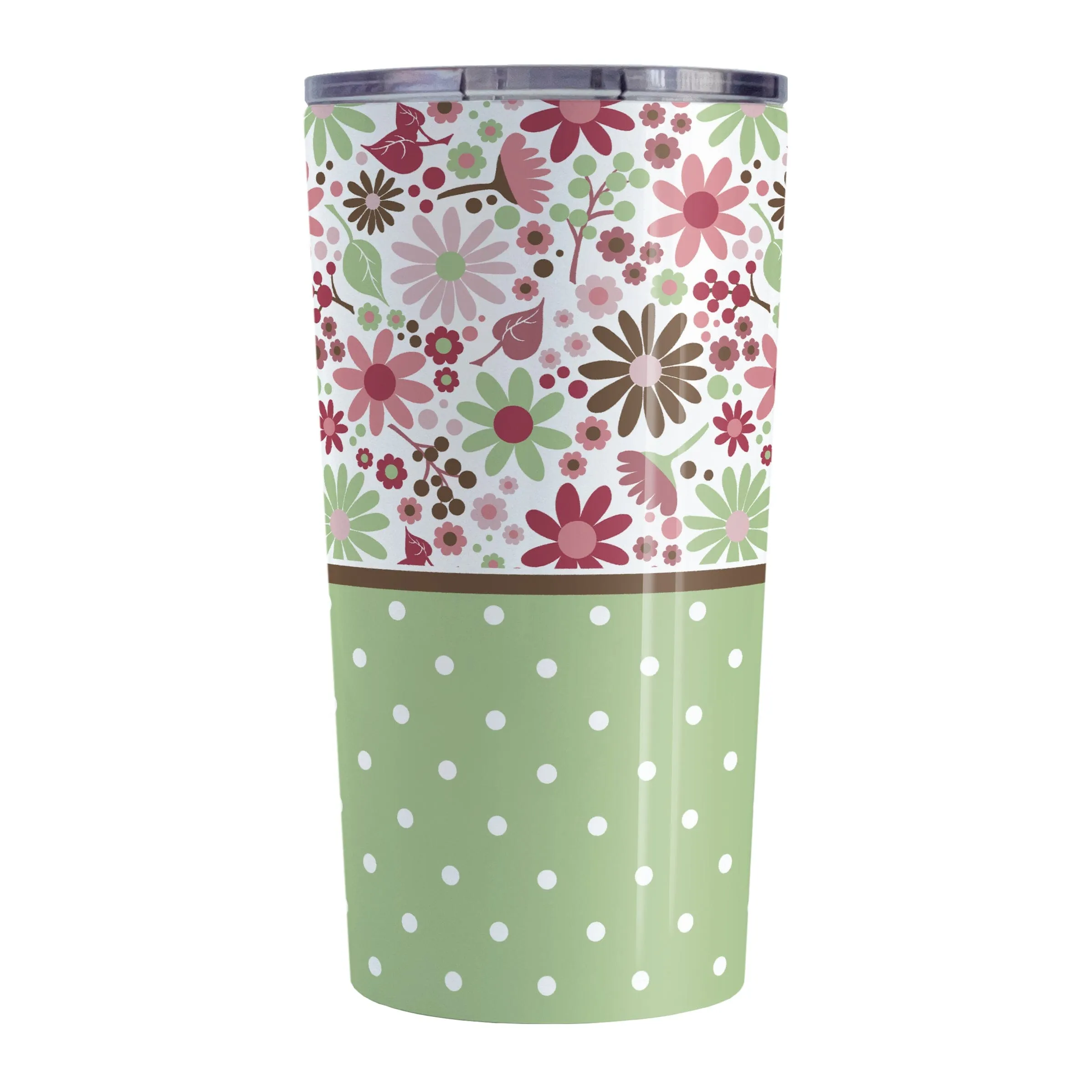 Berry Green Summer Flowers Polka Dot Tumbler Cup