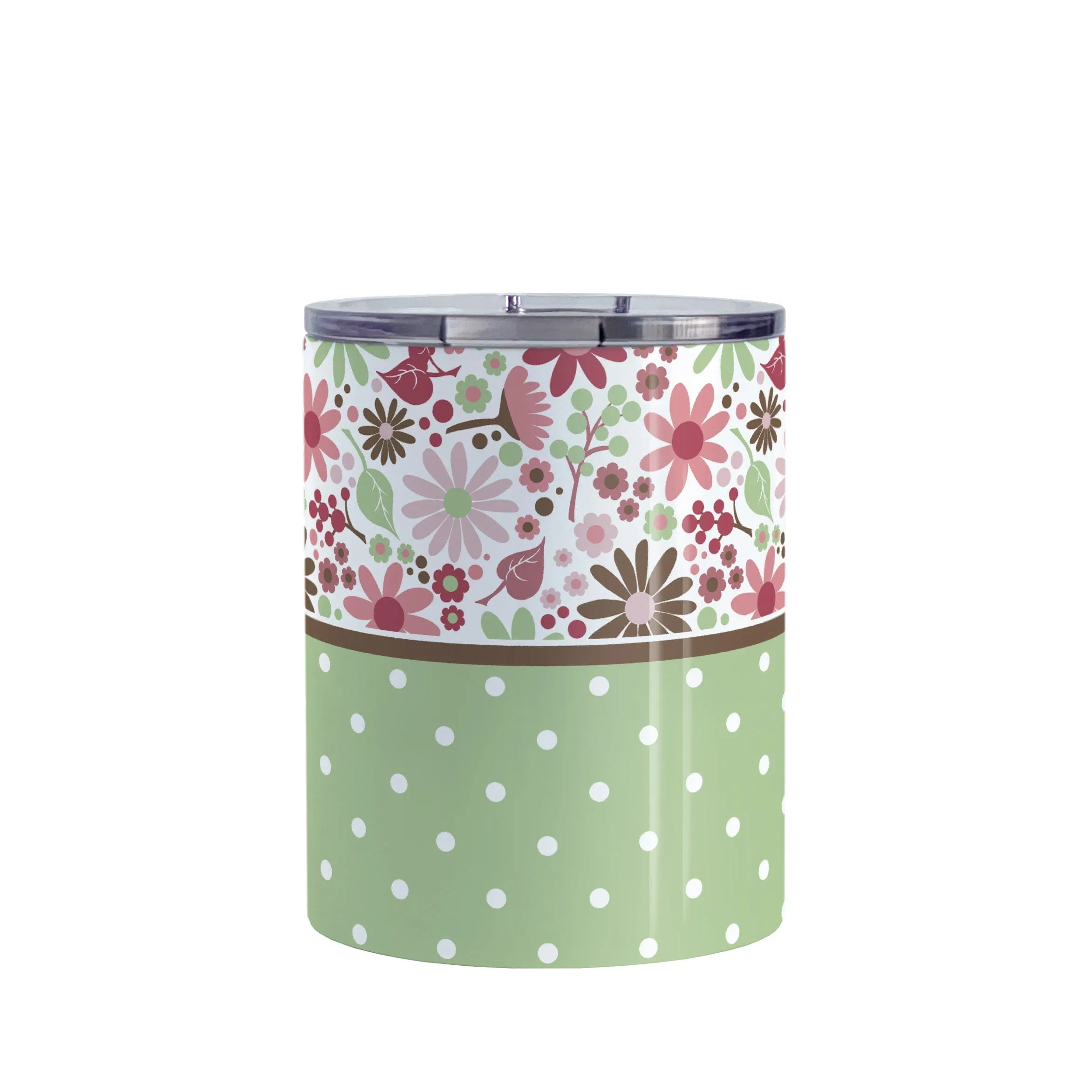 Berry Green Summer Flowers Polka Dot Tumbler Cup