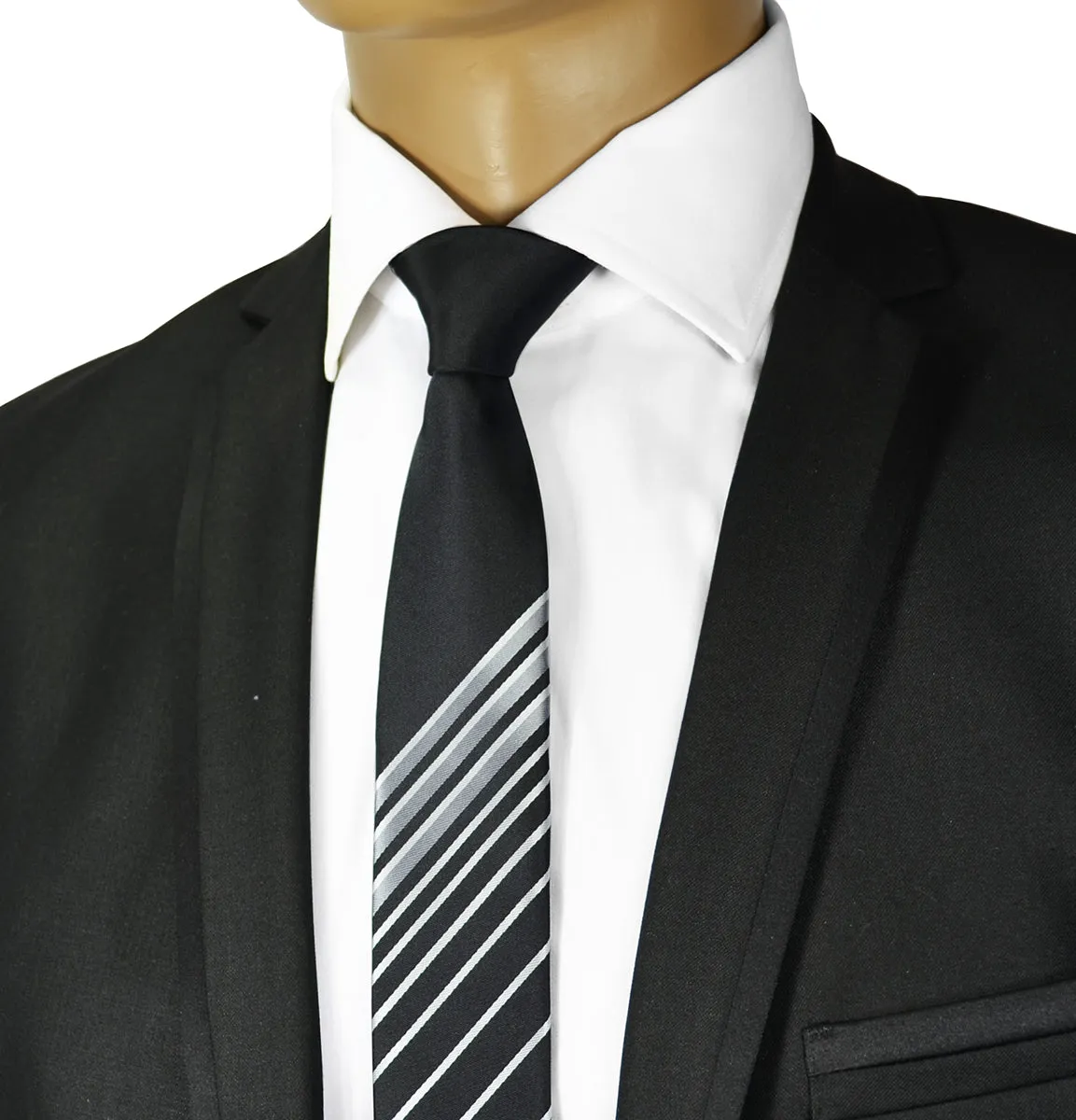 Black and Silver Striped Slim Panel Tie