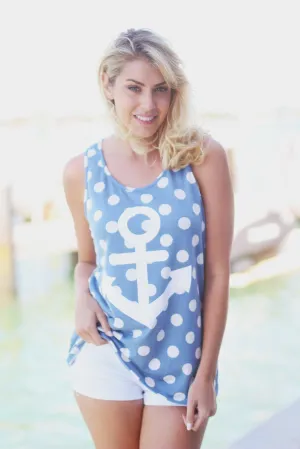 Blue Polka Dot Anchor Tank Top