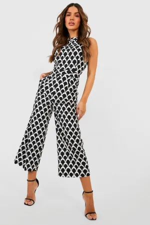 Boohoo Geo Print Turtleneck Jumpsuit, Black