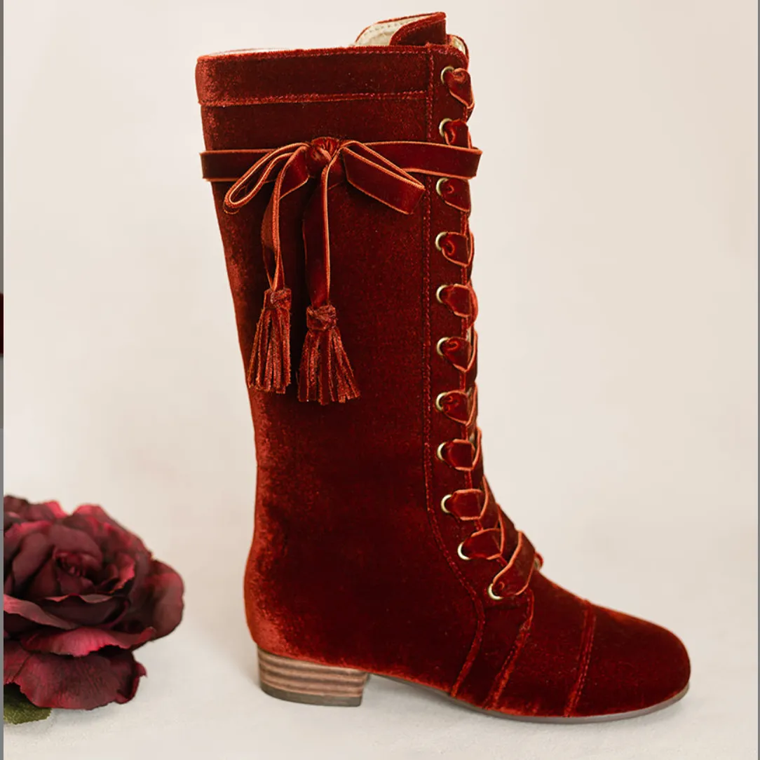 Burgundy Velvet Boot