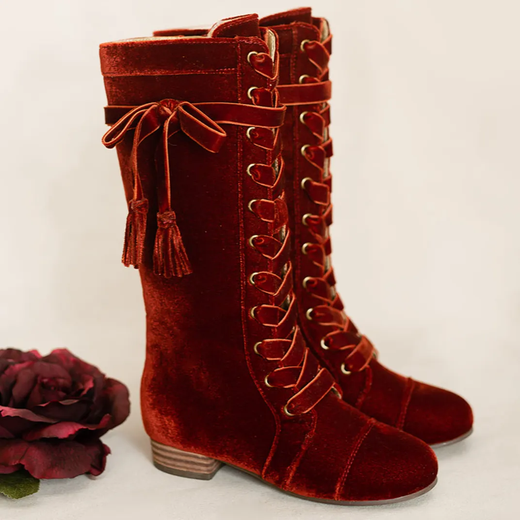 Burgundy Velvet Boot