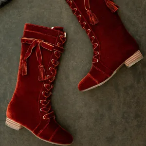 Burgundy Velvet Boot