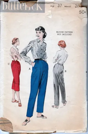 Butterick 6592 Ladies Pedal Pusher Pants Vintage Sewing Pattern 1950's