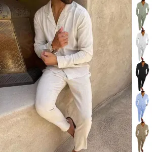 Casual Long-sleeved Suits Fashion Lapel Single-breasted Shirt Top And Slim-fit Trousers Men Clothing