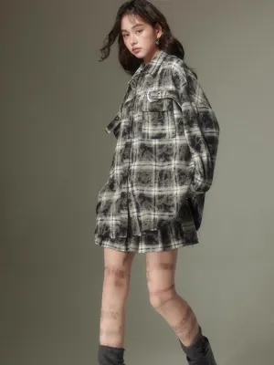 Contrast plaid shirt   pleated skirt【s0000003967】