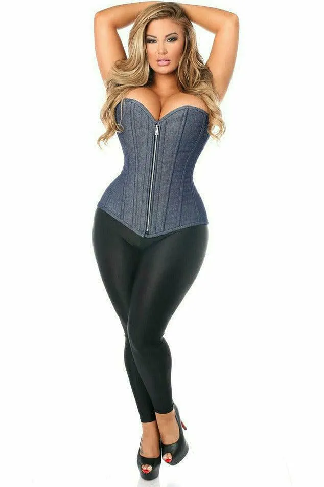 Daisy Corsets Top Drawer Denim Blue Steel Boned Overbust Corset w/Zipper