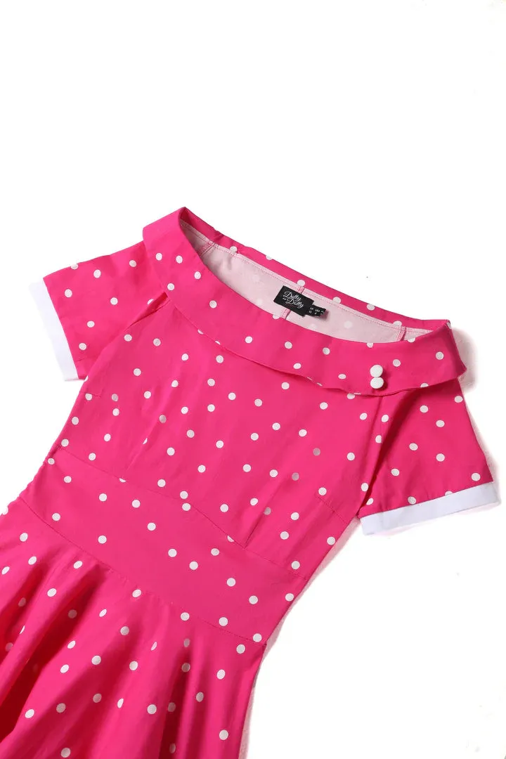 Darlene Hot Pink Polka Dot Swing Dress