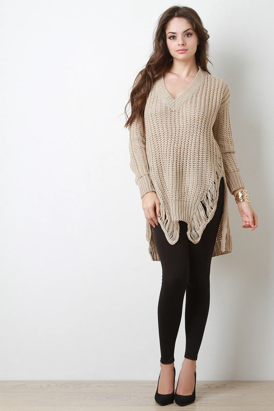 Distress Fray Knitted Sweater