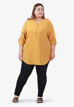 Docia Minimalist Stand Collar Blouse - Yellow