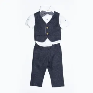 Dolce Bambini - Baby Boy 4 Piece Navy Linen Suit