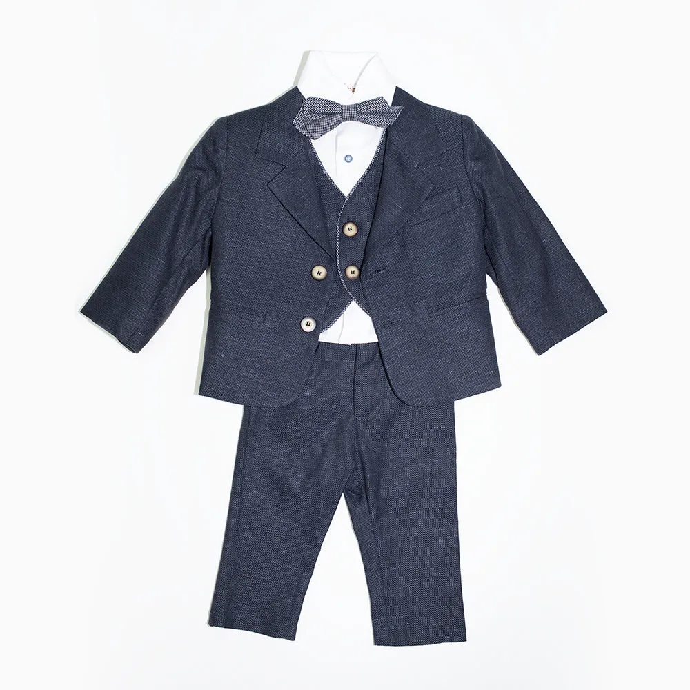 Dolce Bambini - Baby Boy 4 Piece Navy Linen Suit