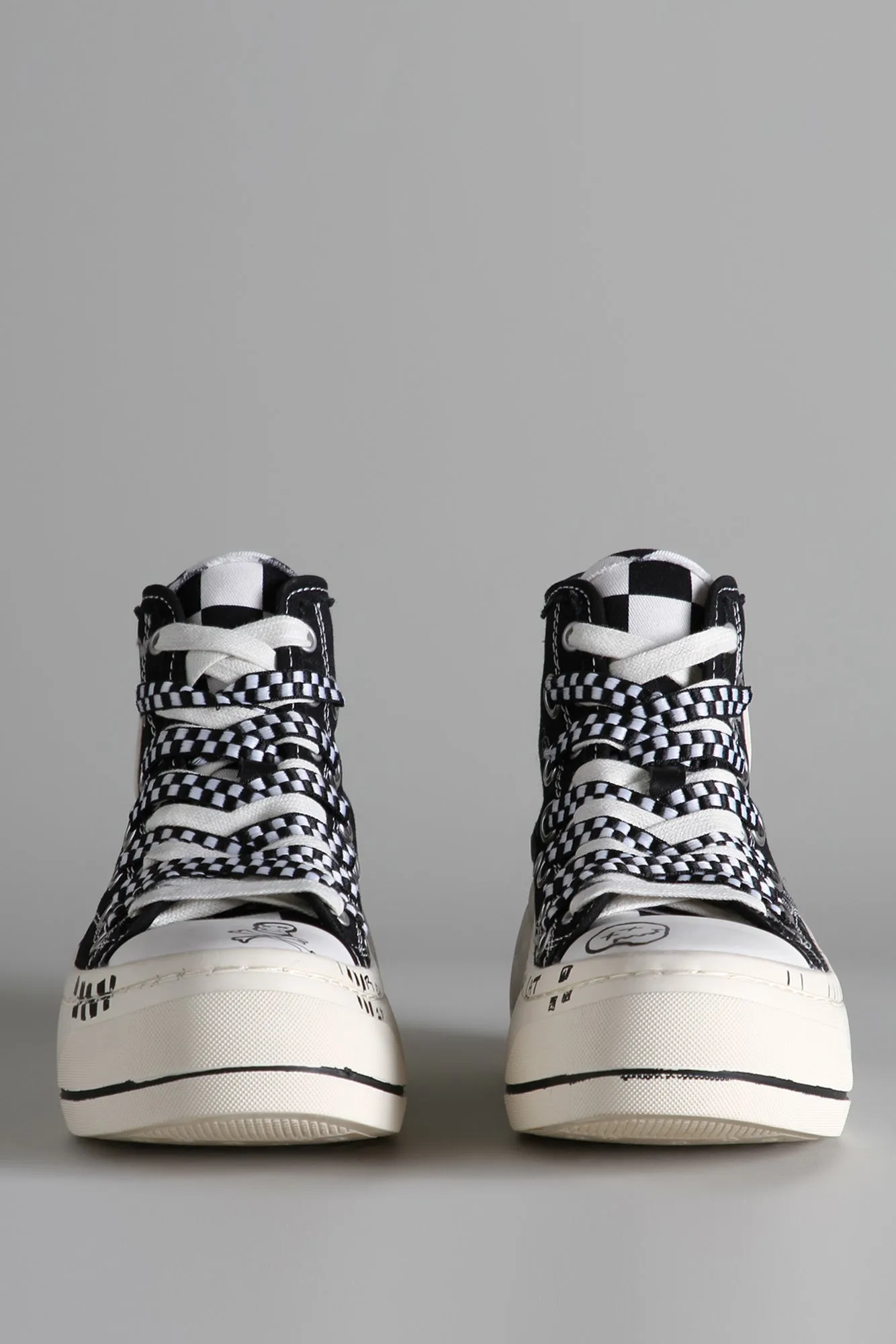 DOUBLE GROMMET KURT HIGH TOP SNEAKER - BLACK GRAFFITI CHECKER