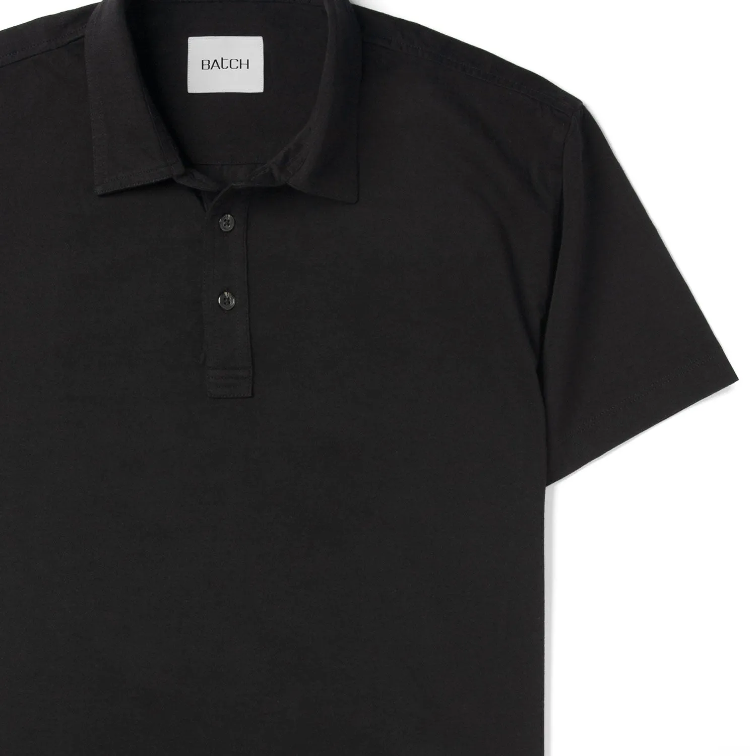 Essential Short Sleeve Curved Hem Polo Shirt –  Black Cotton Jersey