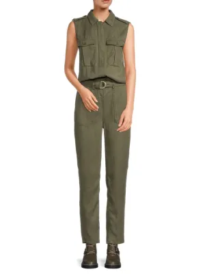 Etienne Marcel Slim Cargo Jumpsuit with Belt, Military