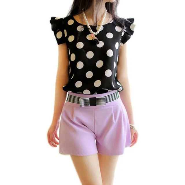 Fashion Girl Women Casual Chiffon Shirt Short Sleeve Shirt Summer Tops Black White