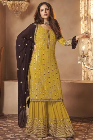 Georgette Sunny Yellow Mirror Embroidered Sharara Suit