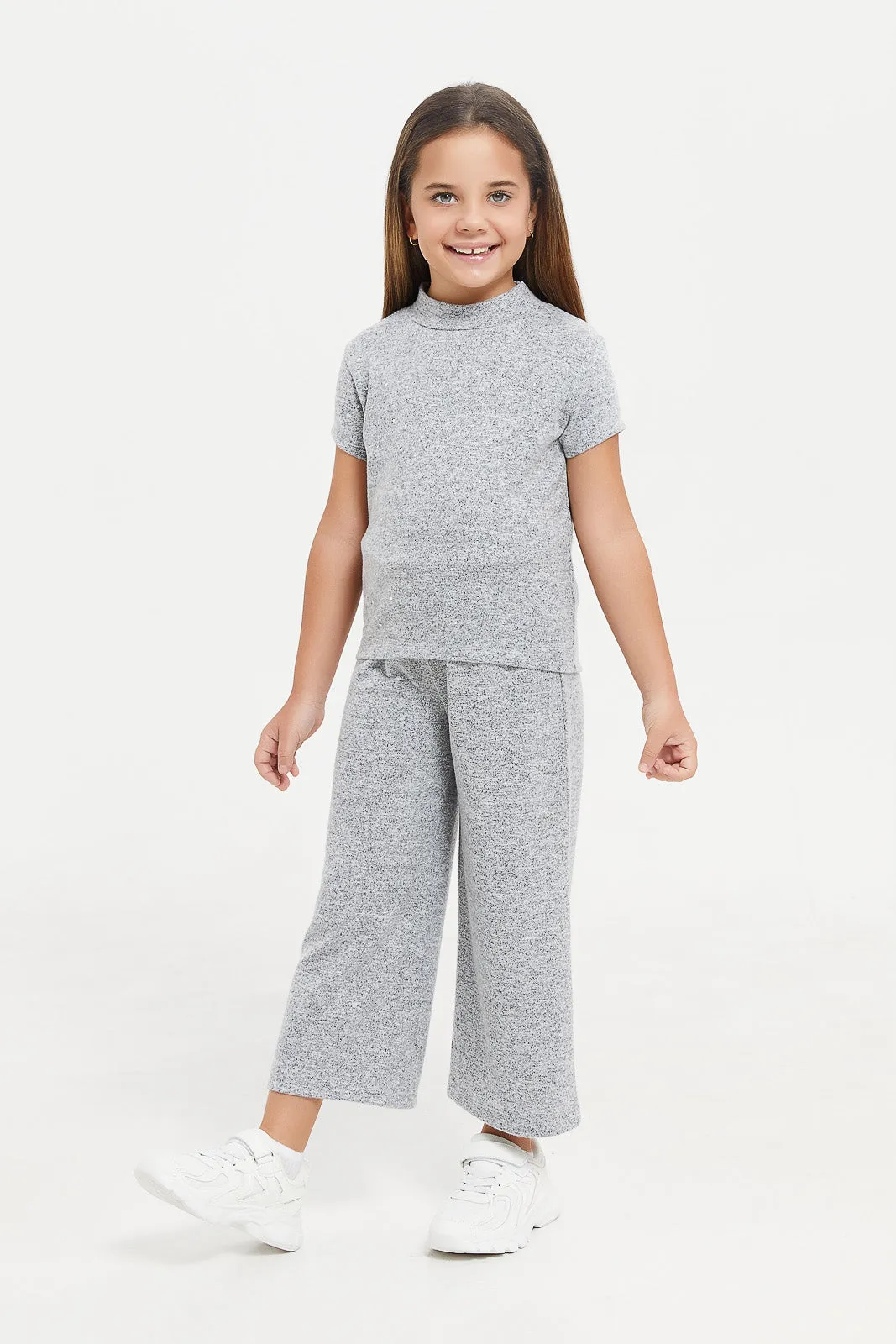 Girls Grey Wide Leg Pants