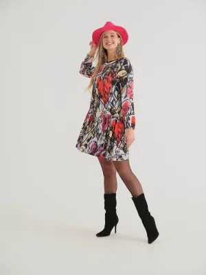 GRAFFITI MULTI HEART ROUND NECK DRESS