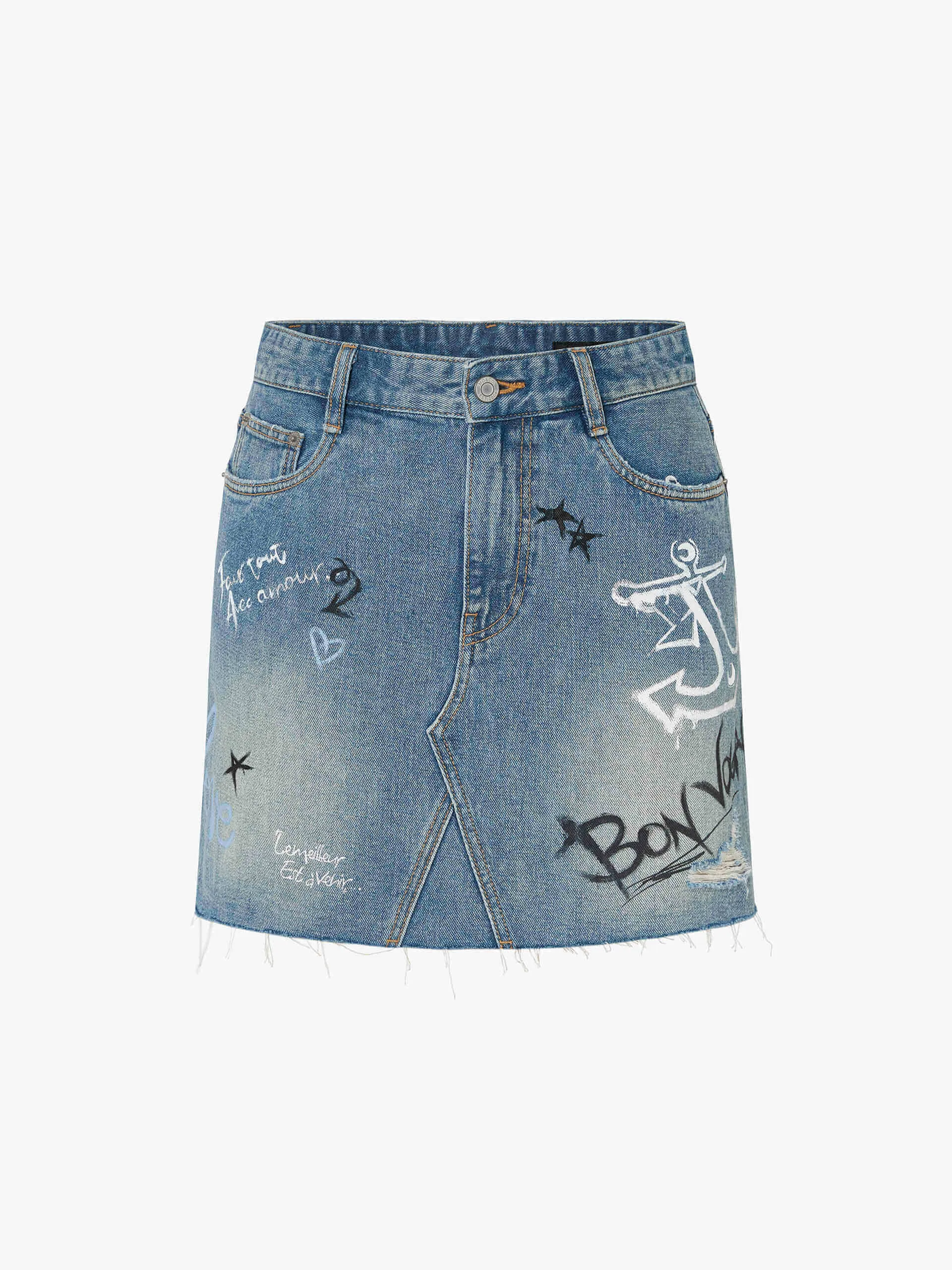 Graffiti Pattern Denim Skirt