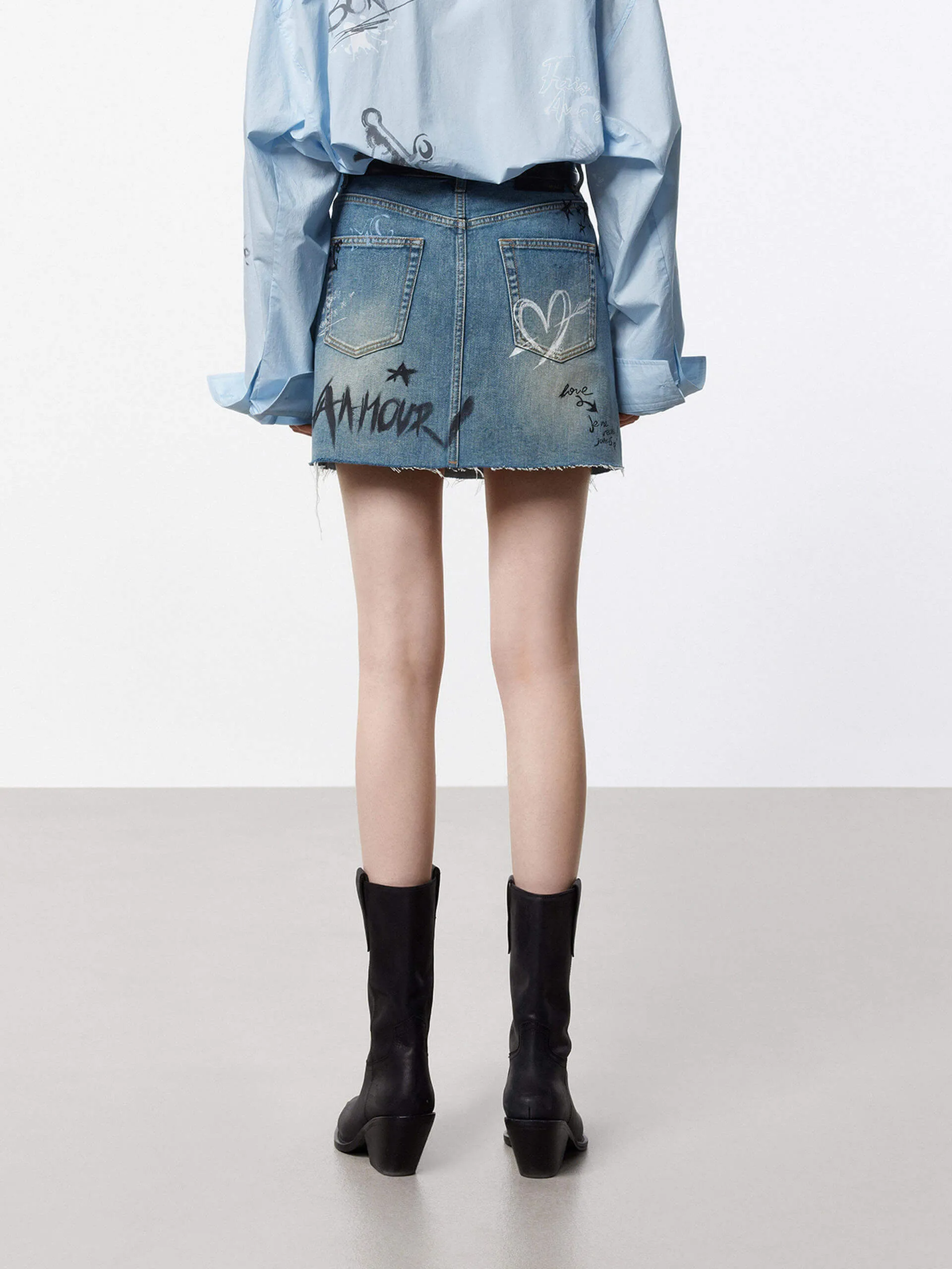 Graffiti Pattern Denim Skirt