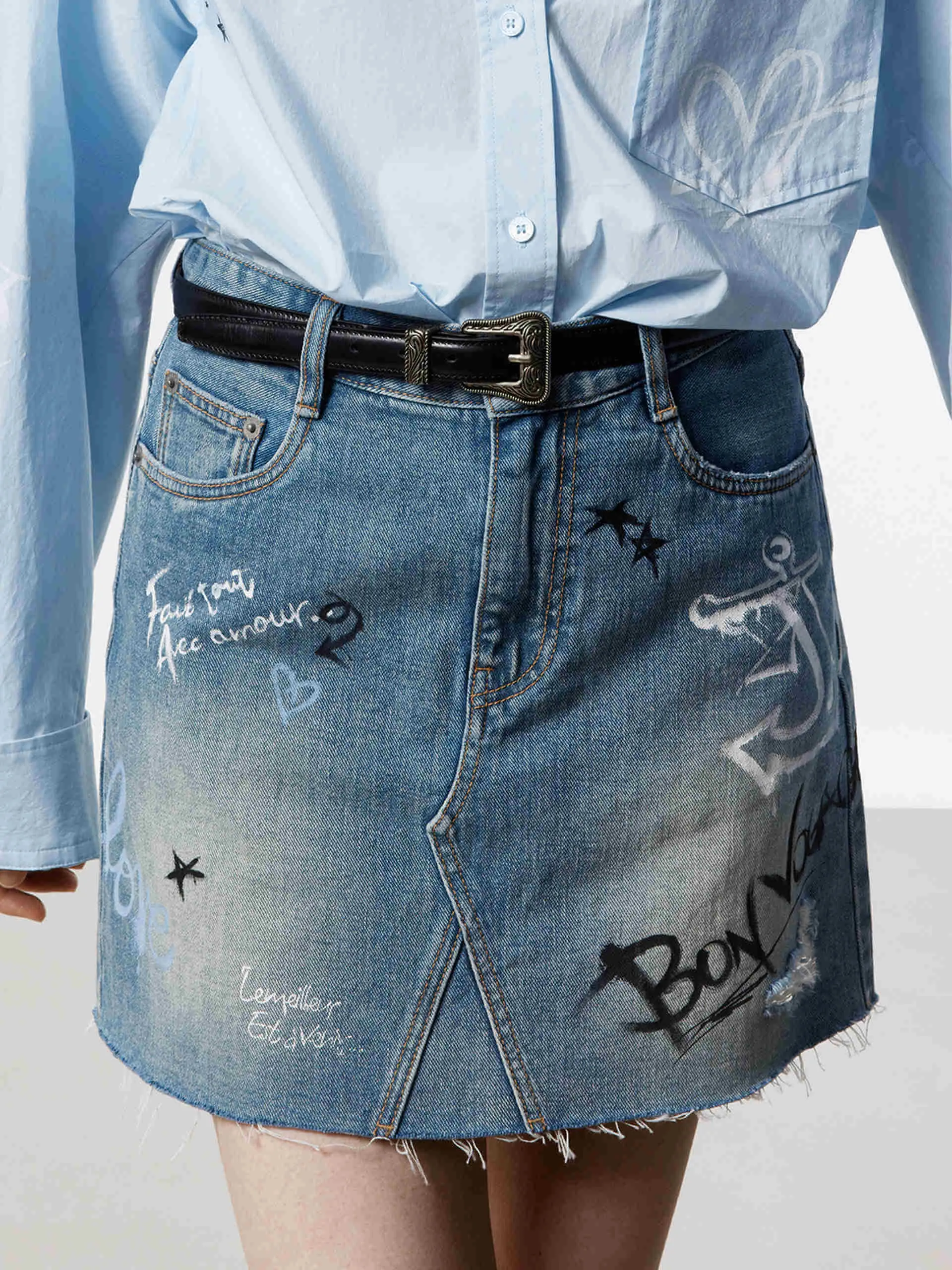 Graffiti Pattern Denim Skirt