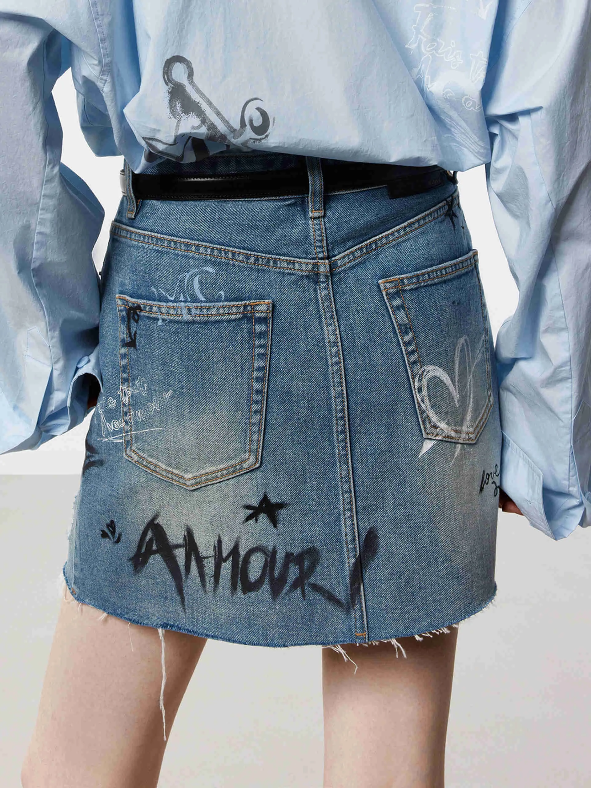 Graffiti Pattern Denim Skirt