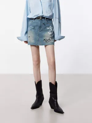 Graffiti Pattern Denim Skirt