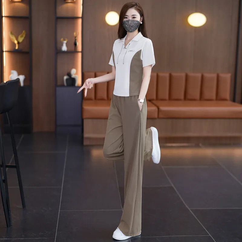 High-End Products  Summer New Suit Women's High-End Sense Western Style Youthful-Looking Slim Looking Large Size Women's Wear Two-Piece Set