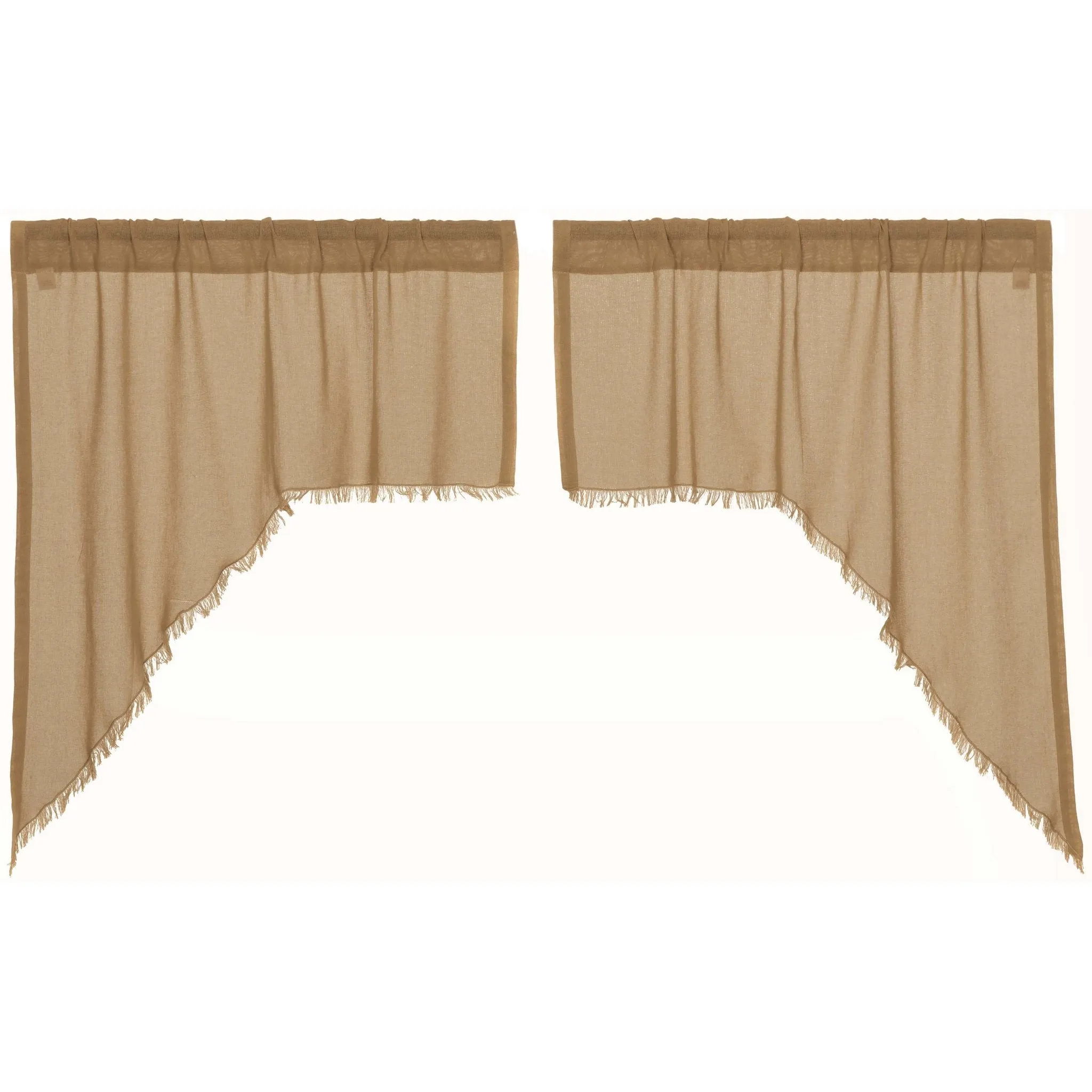 Khaki Fringed Tobacco Cloth Swag Curtains