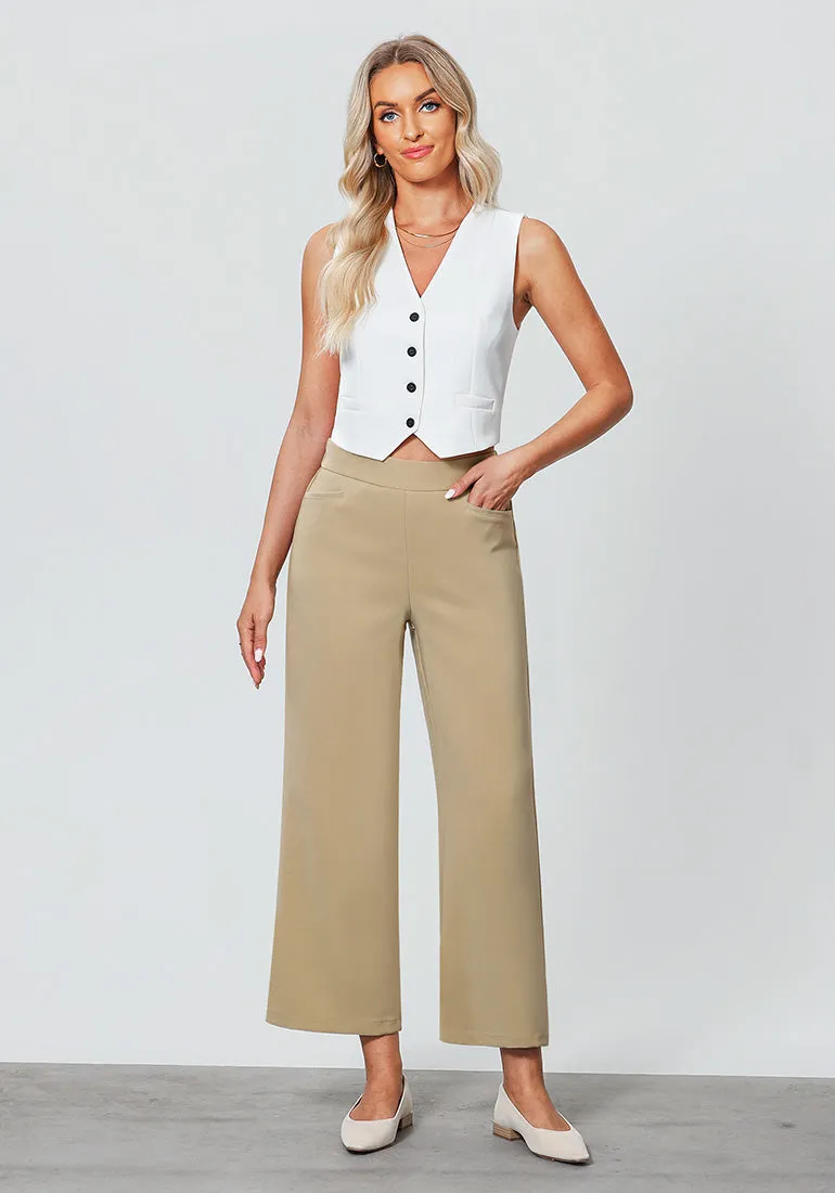 Khaki Women's Workwise High Rise Slacks Wide Trouser Pant Trousers Wideleg