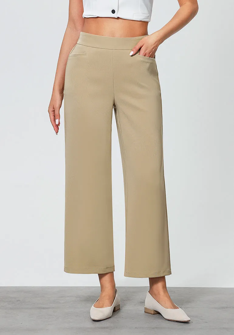 Khaki Women's Workwise High Rise Slacks Wide Trouser Pant Trousers Wideleg