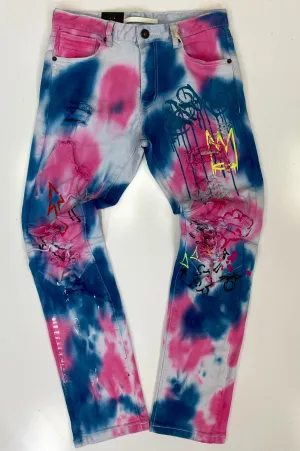 Kloud 9- tie dye denim pants w/graffiti