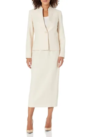 Le Suit Shimmer Tweed One Button Column Jacket and Skirt Suit