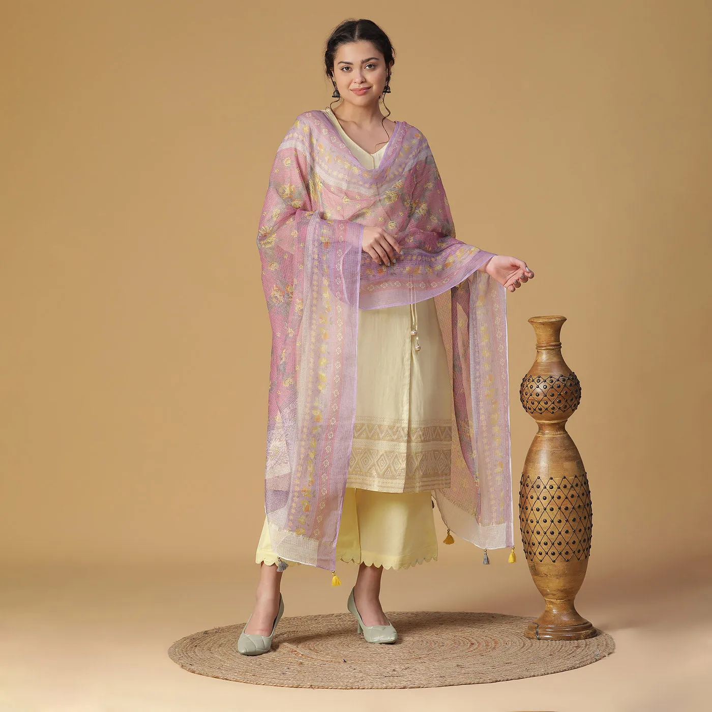 Lemon Woven Design Cotton Silk Blend Unstitched Suit Co-ords Set