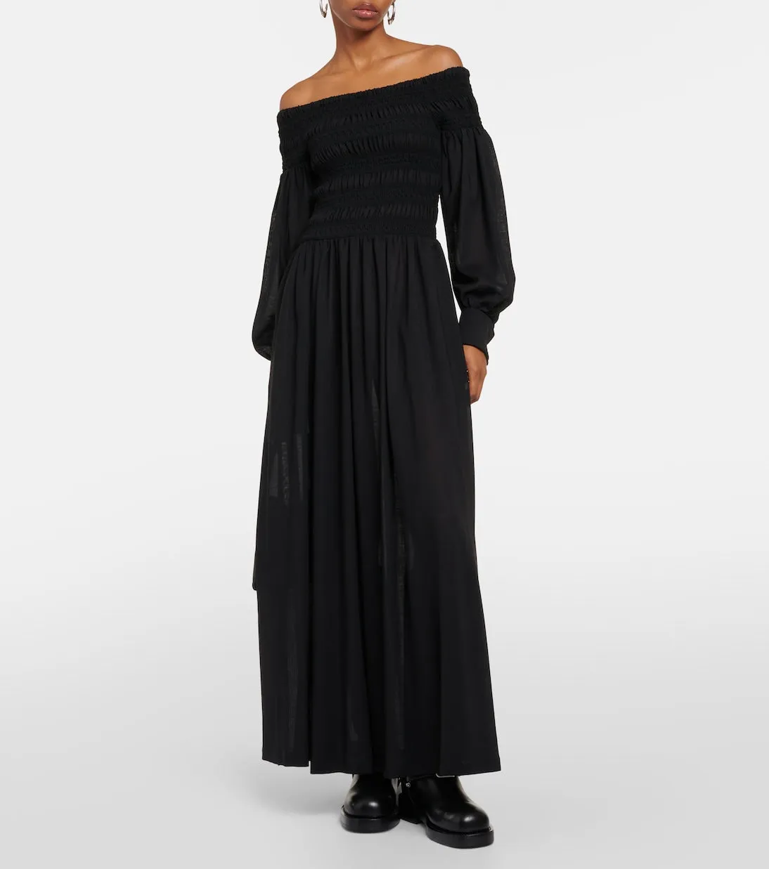 Manu off-shoulder maxi dress in Max Mara virgin wool, black