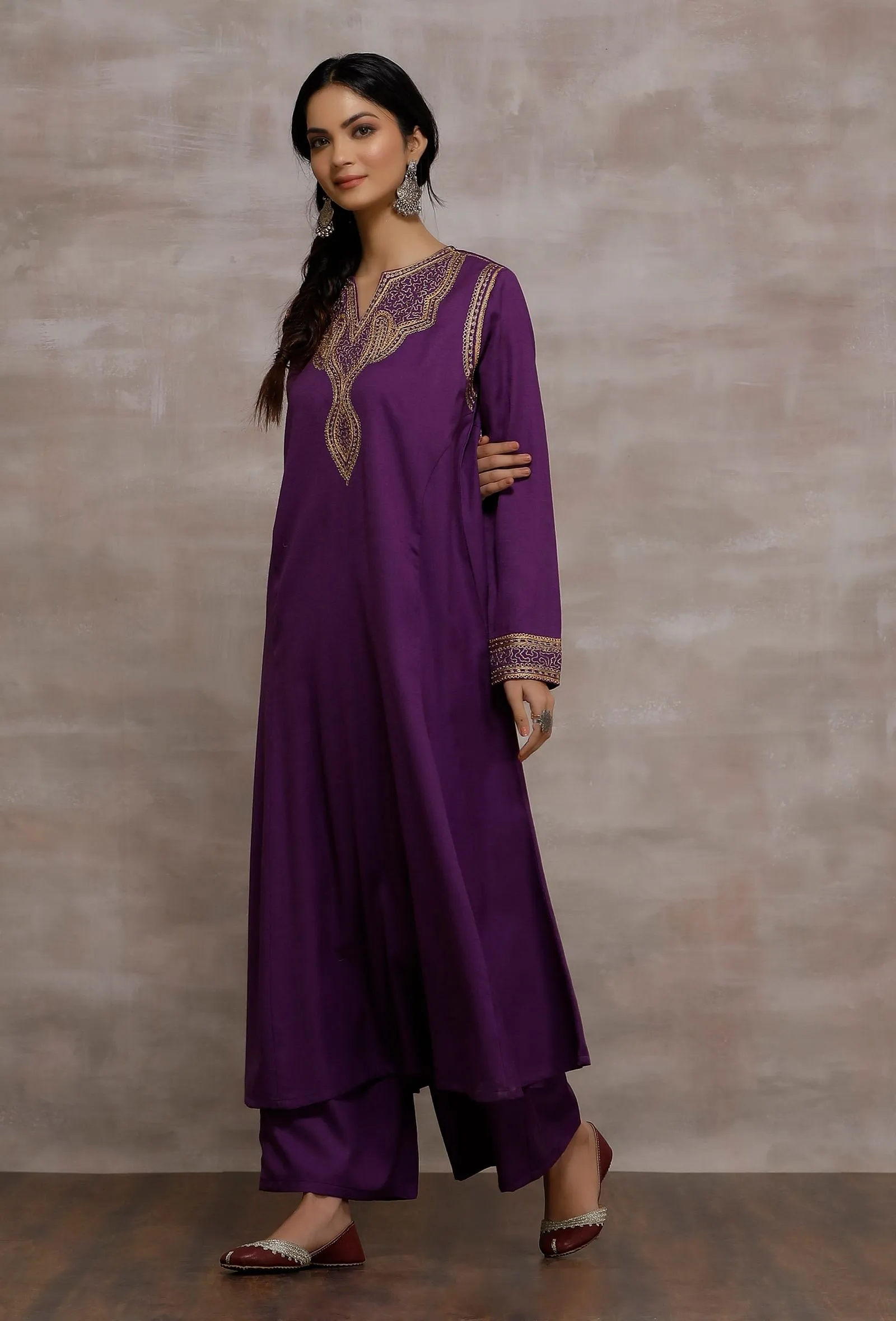 Mastani Purple Kalidar Woollen Kurta