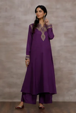 Mastani Purple Kalidar Woollen Kurta