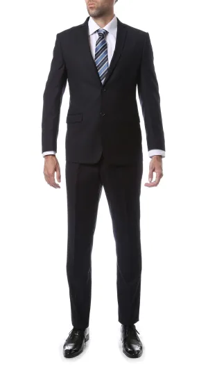 Mens 2 Piece 2 Button Slim Fit Navy Blue Zonettie Suit