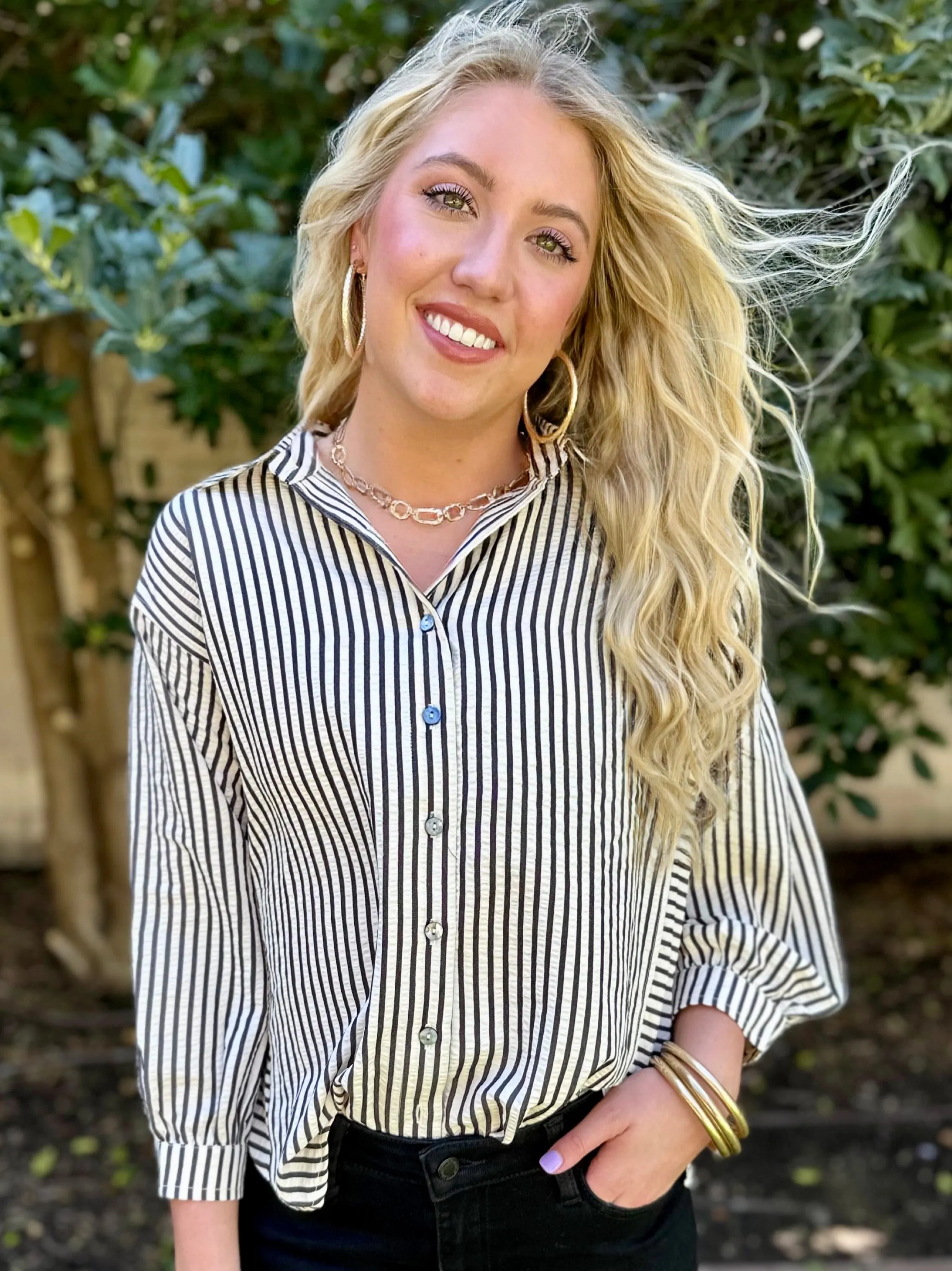 Molly Striped Button Down Blouse